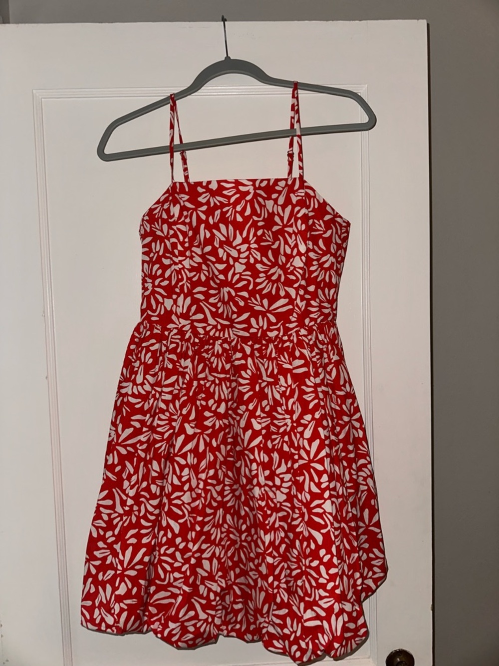 Red Floral Print bubble hem dress with Spaghetti Straps